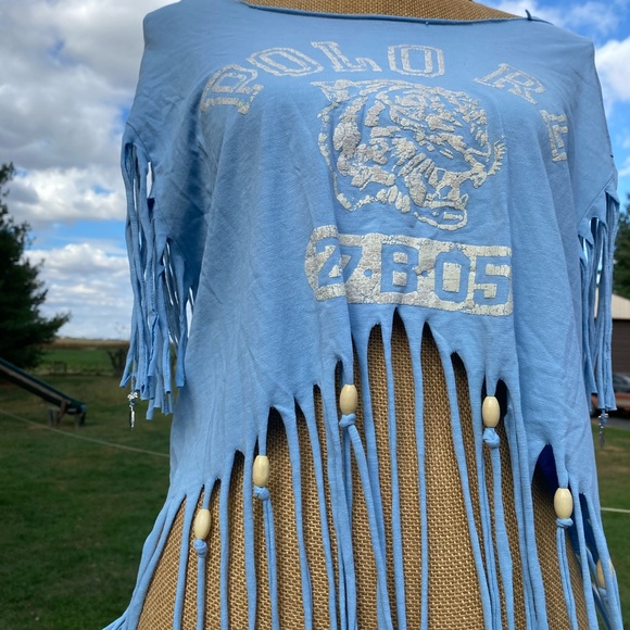 Handcrafted Polo Ralph Lauren Distressed Fringe Festival Cutoff Tee Size XL - Picture 5 of 10